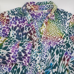 Richard Malcolm Animal Print 100% Linen Button Up Shirt Women's Large Artsy